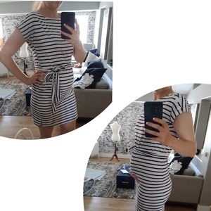 White & Navy Blue Striped Maternity Dress!